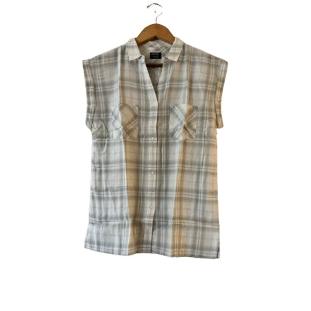 UNTUCKit Womens Villefranche Blouse Top 6 White Green Plaid Button Up Sleeveless